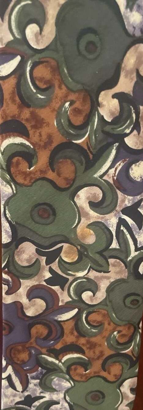 Salvador Mangano Vintage 100% Pure Silk Abstract Floral Scroll Patterned Necktie